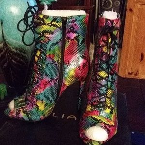 Multicolor snakeskin boots